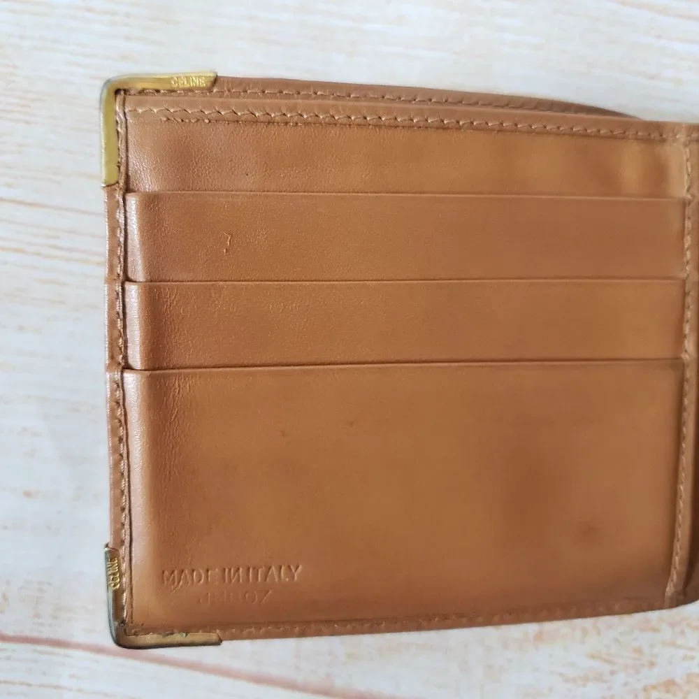 Authentic Celine Paris Macadam Dark Brown Tan Bifold Wallet Unisex Vintage
